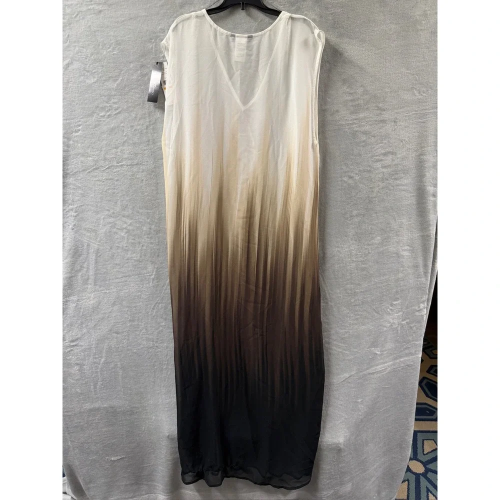 Carmen Marc Valvo Ombre Maxi Dress Cover Up Black Tan White C6U986 Womens Small